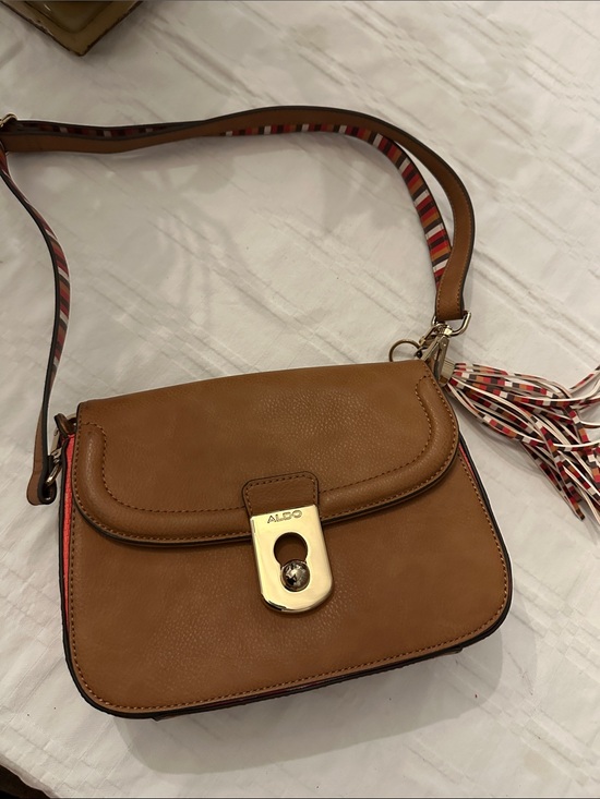 Aldo Handbags - ALDO Tan Crossbody Bag with Striped Accent Strap and Gold Hardware